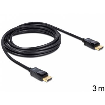 Cablu Displayport T-T v1.2 4K ecranat 3m Negru, Delock 82424