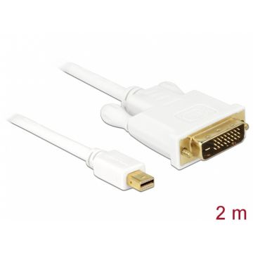 Cablu mini DisplayPort 1.1 la DVI-D 24+1 pini T-T Alb 2m, Delock 82918