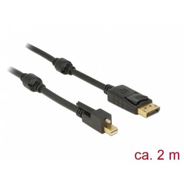 Cablu mini Displayport 1.2 la Displayport T-T 4K 2m cu surub, Delock 83722
