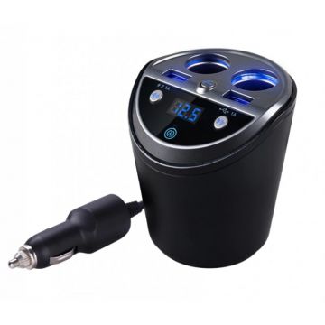 Modulator Fm Auto Tip Pahar A18S cu Display Led, Bluetooth 4.0, Car Kit MP3, cu Dual USB si Dual Charge