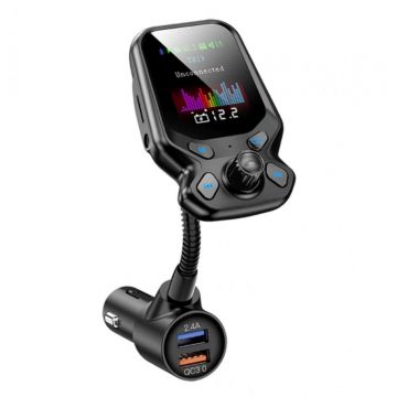 Modulator FM Techstar® T819 NEGRU , Quick Charge, AUX, Bluetooth, USB, Micro SD, Transmitator