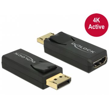 Adaptor Displayport 1.2 la HDMI T-M 4K Activ negru, Delock 65573