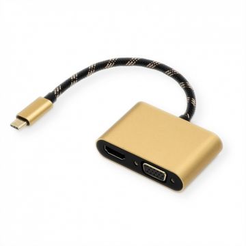 Adaptor USB-C la HDMI 4K60Hz + VGA T-M 0.1m, Roline 12.03.3165
