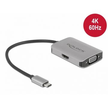 Adaptor USB type C (DP Alt Mode) la 1 x HDMI 4K60Hz + 1 x VGA cu HDR, Delock 87776