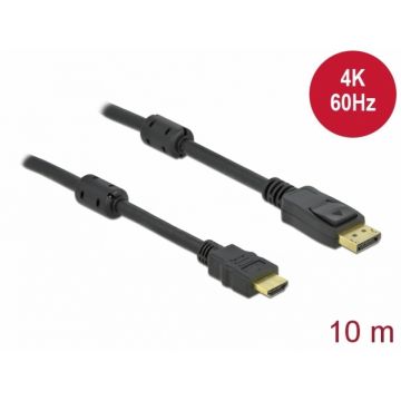 Cablu activ DisplayPort 1.2 la HDMI 4K60Hz T-T 10m Negru, Delock 85960