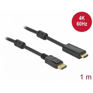 Cablu activ DisplayPort 1.2 la HDMI 4K60Hz T-T 1m Negru, Delock 85955