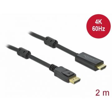 Cablu activ DisplayPort 1.2 la HDMI 4K60Hz T-T 2m Negru, Delock 85956