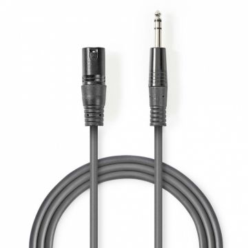 Cablu audio jack stereo 6.35mm la XLR 3 pini T-T 3m Gri, Nedis COTH15100GY30