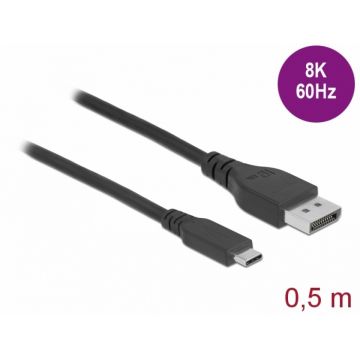 Cablu bidirectional USB Type-C la DisplayPort (DP Alt Mode) 8K60Hz 0.5m (DP 8K certificat), Delock 86037