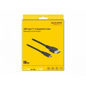 Cablu bidirectional USB Type-C la DisplayPort (DP Alt Mode) 8K60Hz/4K240Hz 1.5m (DP 8K certificat), Delock 86040