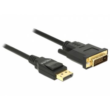 Cablu Displayport 1.2 la DVI 24+1 pini 4K30Hz T-T pasiv 2m negru, Delock 85313
