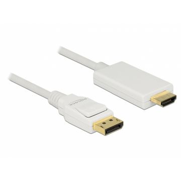 Cablu Displayport 1.2 la HDMI T-T pasiv 4K alb 2m, Delock 83818