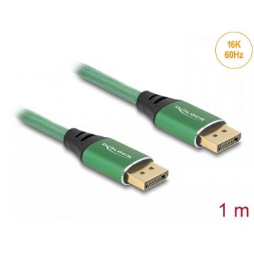 Cablu Displayport 16K60Hz/8K120Hz/4K240Hz T-T 1m brodat Verde, Delock 80629