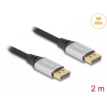 Cablu Displayport 16K60Hz/8K120Hz/4K240Hz T-T 2m brodat Gri, Delock 80634