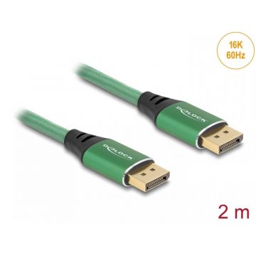 Cablu Displayport 16K60Hz/8K120Hz/4K240Hz T-T 2m brodat Verde, Delock 80630