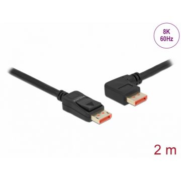 Cablu Displayport 8K60Hz/4K240Hz drept/unghi stanga cu HDR 2m, Delock 87046