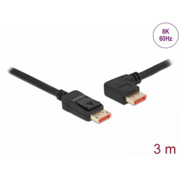 Cablu Displayport 8K60Hz/4K240Hz drept/unghi stanga cu HDR 3m, Delock 87048