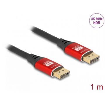 Cablu Displayport 8K60Hz/4K240Hz T-T 1m Negru/Rosu, Delock 80604
