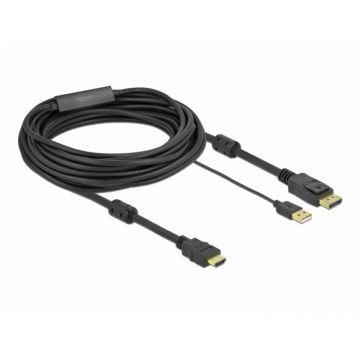 Cablu HDMI la DisplayPort 4K30Hz cu alimentare USB T-T 7m, Delock 85967