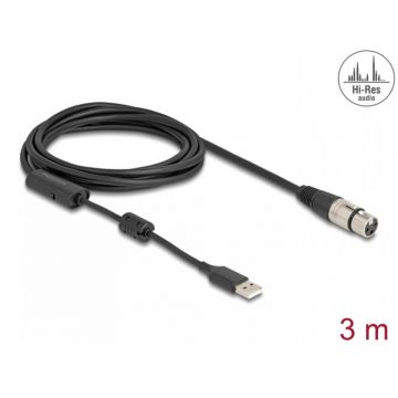 Cablu High-Res USB-A la XLR 3 pini 3m, Delock 84178