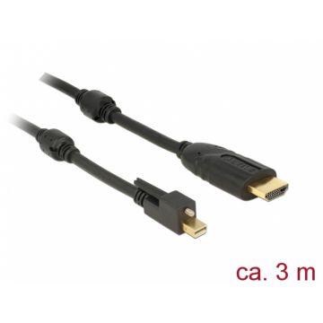 Cablu mini Displayport 1.2 cu suruburi la HDMI T-T 4K Activ 3m, Delock 83731