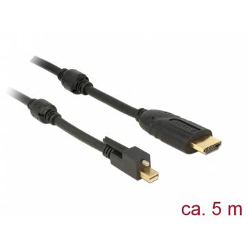 Cablu mini Displayport 1.2 cu suruburi la HDMI T-T 4K Activ 5m, Delock 83732