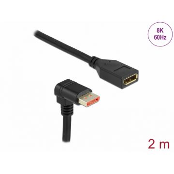 Cablu prelungitor Displayport 8K60Hz/4K240Hz HDR unghi jos/drept T-M 2m, Delock 87091