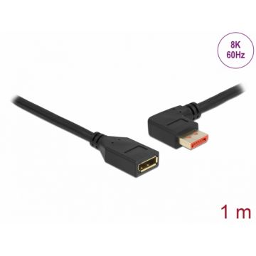 Cablu prelungitor Displayport 8K60Hz/4K240Hz HDR unghi stanga/drept T-M 1m, Delock 87073