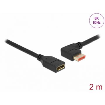 Cablu prelungitor Displayport 8K60Hz/4K240Hz HDR unghi stanga/drept T-M 2m, Delock 87075