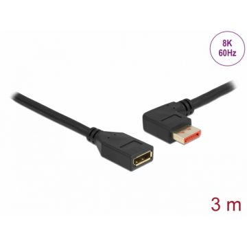 Cablu prelungitor Displayport 8K60Hz/4K240Hz HDR unghi stanga/drept T-M 3m, Delock 87076