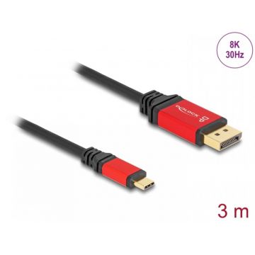 Cablu USB type C la Displayport (DP Alt Mode) 8K30Hz/4K144Hz T-T HDR 3m, Delock 80094