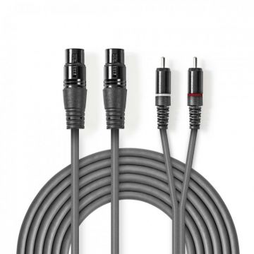 Cablu audio balansat 2 x XLR 3 pini la 2 x RCA M-T 1.5m, Nedis COTH15230GY15
