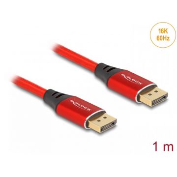 Cablu Displayport 16K60Hz/8K120Hz/4K240Hz T-T 1m brodat Rosu, Delock 80631