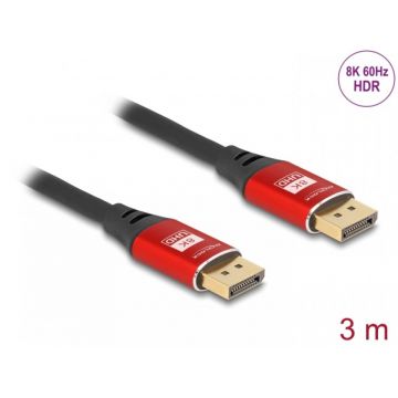 Cablu Displayport 8K60Hz/4K240Hz T-T 3m Negru/Rosu, Delock 80606