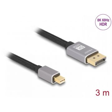 Cablu mini Displayport la Displayport 8K60Hz/4K240Hz 3m Negru/Argintiu, Delock 81093