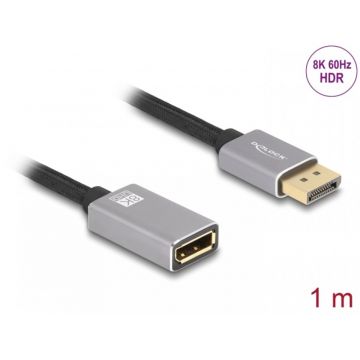Cablu prelungitor Displayport 8K60Hz/4K240Hz T-M 1m Negru/Argintiu, Delock 81079