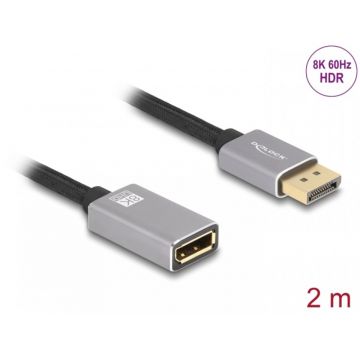 Cablu prelungitor Displayport 8K60Hz/4K240Hz T-M 2m Negru/Argintiu, Delock 81080