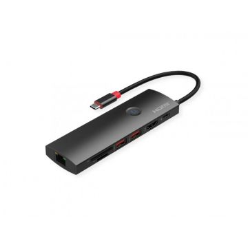 Docking station USB 3.2 Gen2 Type C la HDMI 4K60Hz/2xUSB 3.2/1xUSB Type C PD/1x Gigabit Ethernet/1x SD/microSD, Roline 12.02.1126
