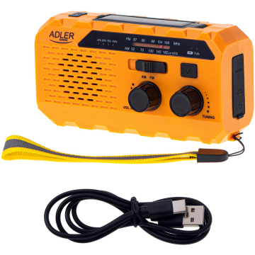 ADLER Radio manivela, Adler, 1200mAh, FM/AM, Portocaliu