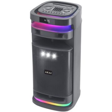 Akai Boxa activa portabila Akai, Sonic X12, 100W, Bluetooth, USB, MicroSD, Afisaj LED cu efecte luminoase