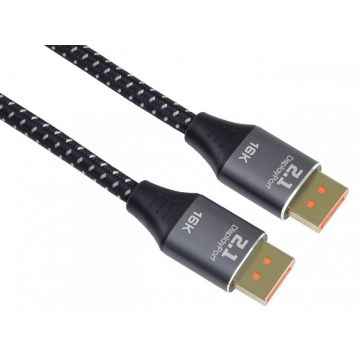 Cablu Displayport 16K60Hz/8K120Hz/4K240Hz T-T 2m brodat, kport11-02 Cablu Displayport 16K60Hz/8K120Hz/4K240Hz T-T 2m brodat, kport11-02