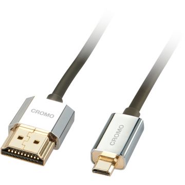 Cablu video LINDY CROMO Slim, Micro HDMI Male - HDMI Male, v1.4, 2m, negru-argintiu Cablu video LINDY CROMO Slim, Micro HDMI Male - HDMI Male, v1.4, 2m, negru-argintiu
