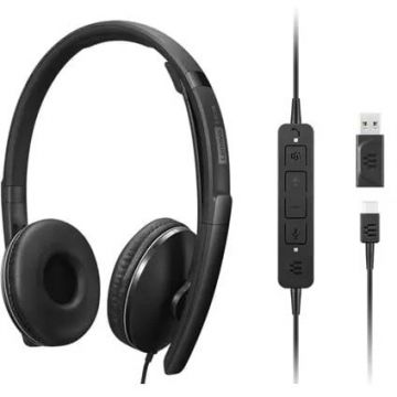 Lenovo Set Casti cu fir Lenovo 4XD1M45627, cu banda de sustinere, USB Tip-C, Negru