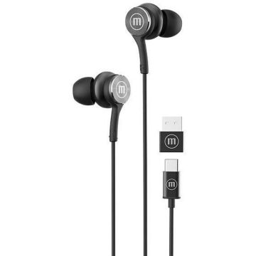 MAXELL Casti cu fir Maxell XC1 USB-C cu adaptor USB-A, in-ear, cu microfon integrat, Negru