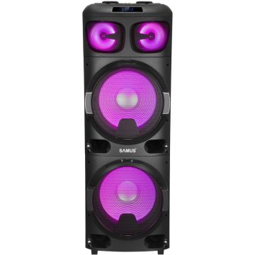 Samus Boxa portabila Samus Phoenix 15, Putere RMS 120 W / de iesire 360 W / PMPO 1200 W, Display digital, Functie True Wireless Stereo, FM Radio, Bluetooth, Inregistrare, Iluminare pe ritmul muzicii, Negru