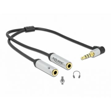 Adaptor jack stereo 3.5mm 4 pini la 2 x jack stereo 3.5 mm 3 pini casca + microfon (CTIA) T-M 25cm, Delock 66437 Adaptor jack stereo 3.5mm 4 pini la 2 x jack stereo 3.5 mm 3 pini casca + microfon (CTIA) T-M 25cm, Delock 66437