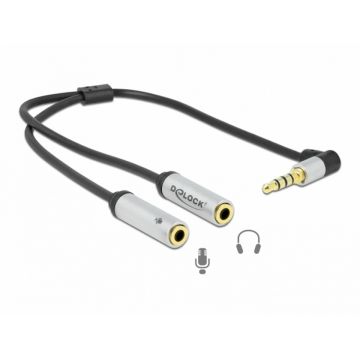 Adaptor jack stereo 3.5mm 4 pini la 2 x jack stereo 3.5 mm 3 pini casca + microfon (CTIA) T-M 25cm, Delock 66437