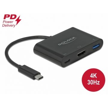 Adaptor USB-C 3.1 la HDMI 4K@30 Hz + 1 x USB-A BC1.2 + 1 x USB-C PD (Power Delivery), Delock 64091