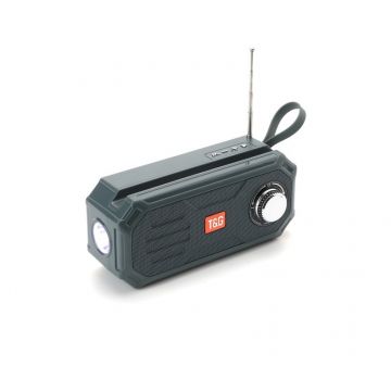 Boxa Portabila Bluetooth/ TF Card/ Radio FM/ USB/ AUX, Lanterna LED, Incarcare Solara, Antena, TG612, Gri
