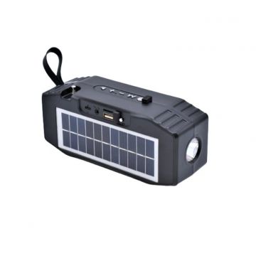 Boxa Portabila Bluetooth/ TF Card/ Radio FM/ USB/ AUX, Lanterna LED, Incarcare Solara, Antena, TG614, Negru